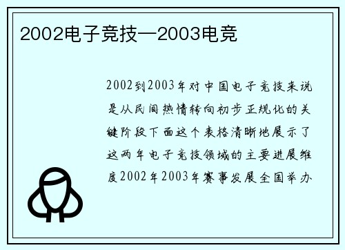 2002电子竞技—2003电竞